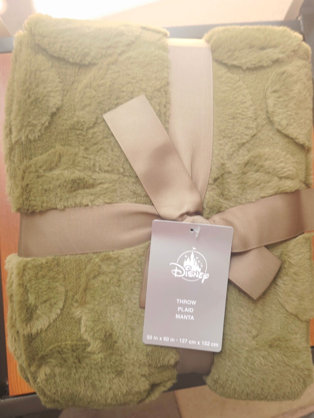 Disney Parks Mickey Icon Olive Green Faux Fur Blanket Throw